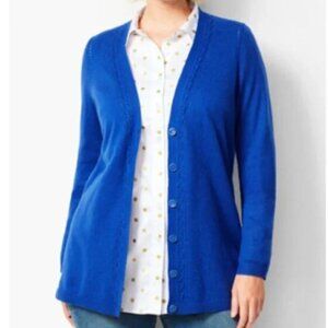TALBOTS Cardigan Sweater Blue Open Waterfall Front Knit Ribbed S Small Cobalt